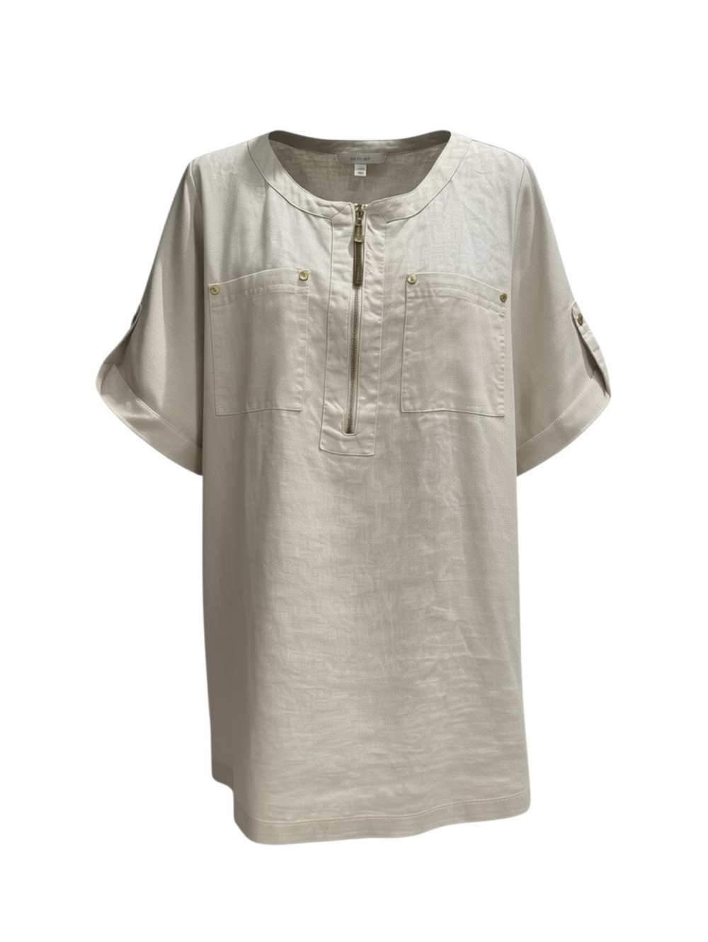 Ellen Tracy Beige Cotton Silk Metallic Blend Tunic